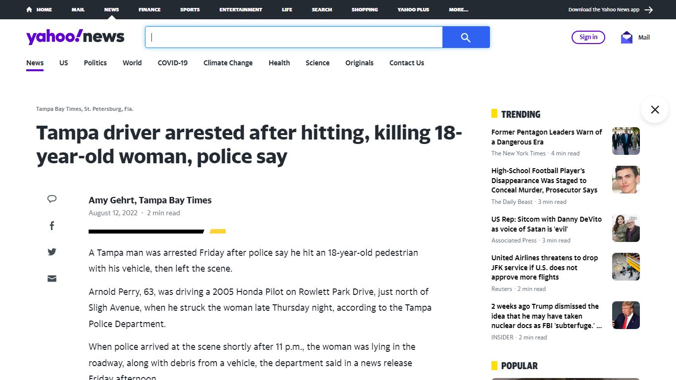Tampa driver arrested after hitting, killing 18-year-old woman, police say